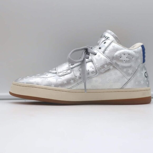 Celine CT-02 Scratch Sneakers Star Print Metallic Silver Leather Size 37 - Picture 10 of 15